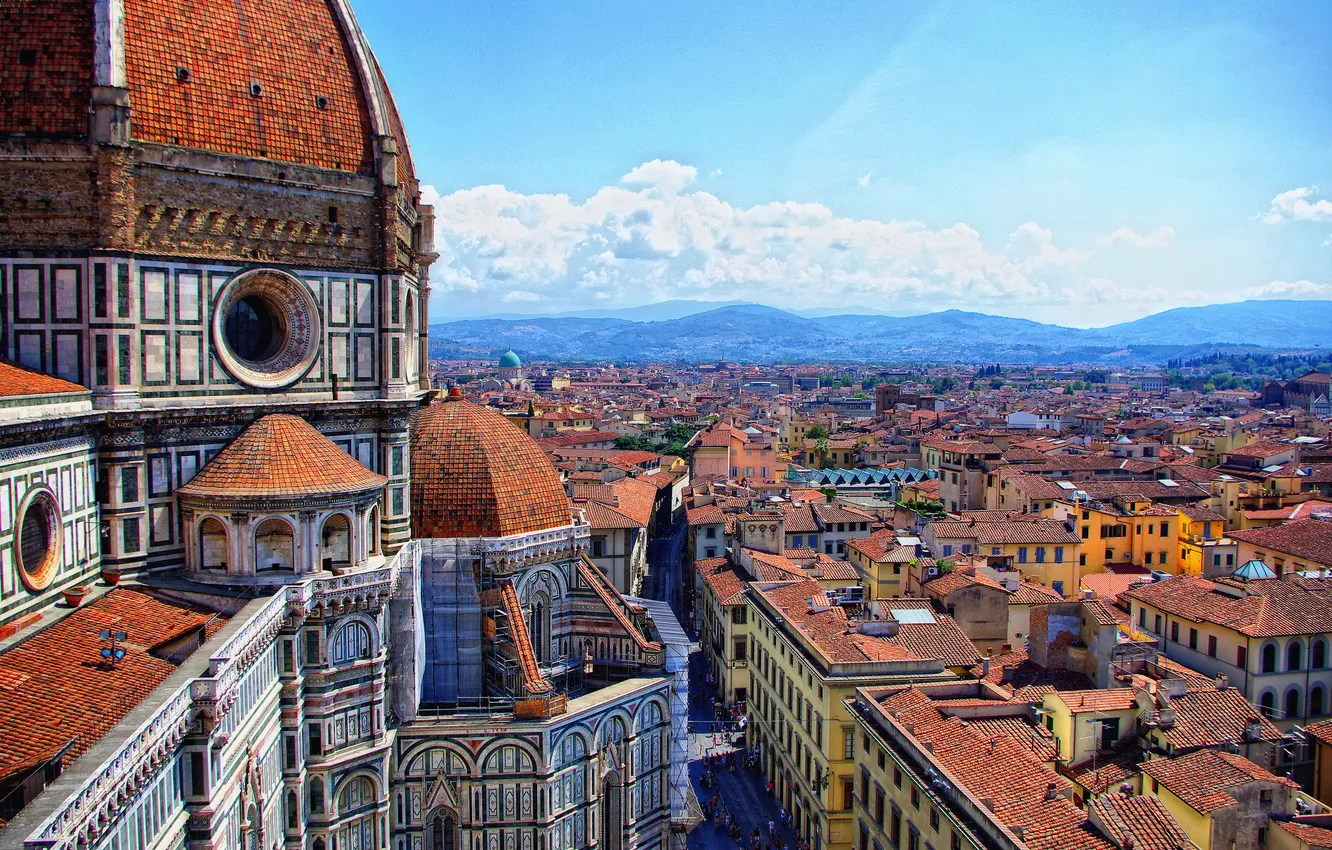 Photo wallpaper the sky, clouds, home, Italy, Florence, street, quarter, Duomo