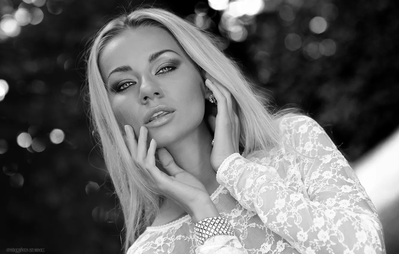 Photo wallpaper eyes, girl, hands, b/W, lips, touch, beautiful, photographer