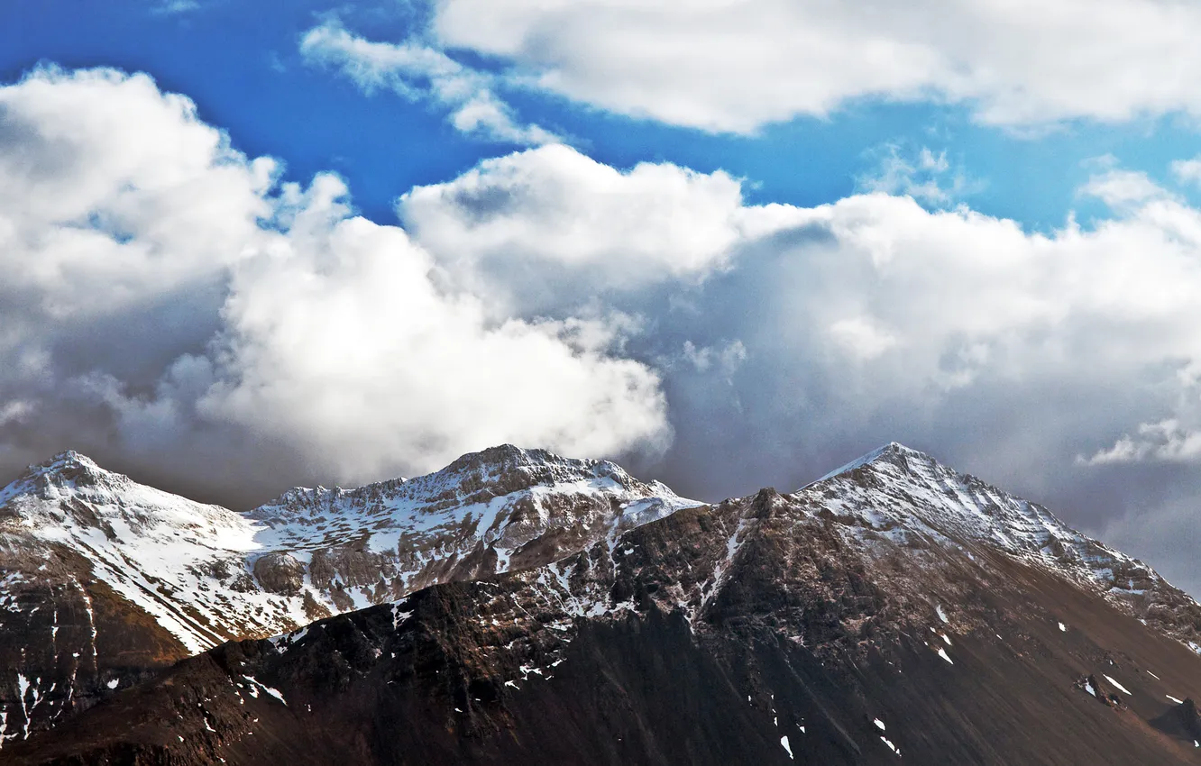 Photo wallpaper the sky, clouds, snow, mountains