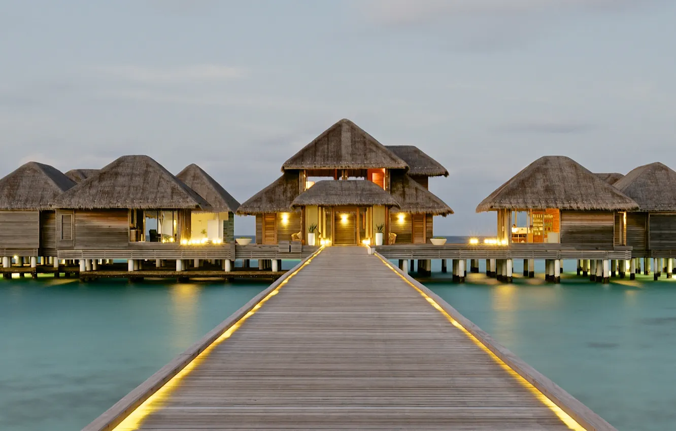 Photo wallpaper tropics, the ocean, Marina, restaurant, hut, exotic, Bungalow, on the water