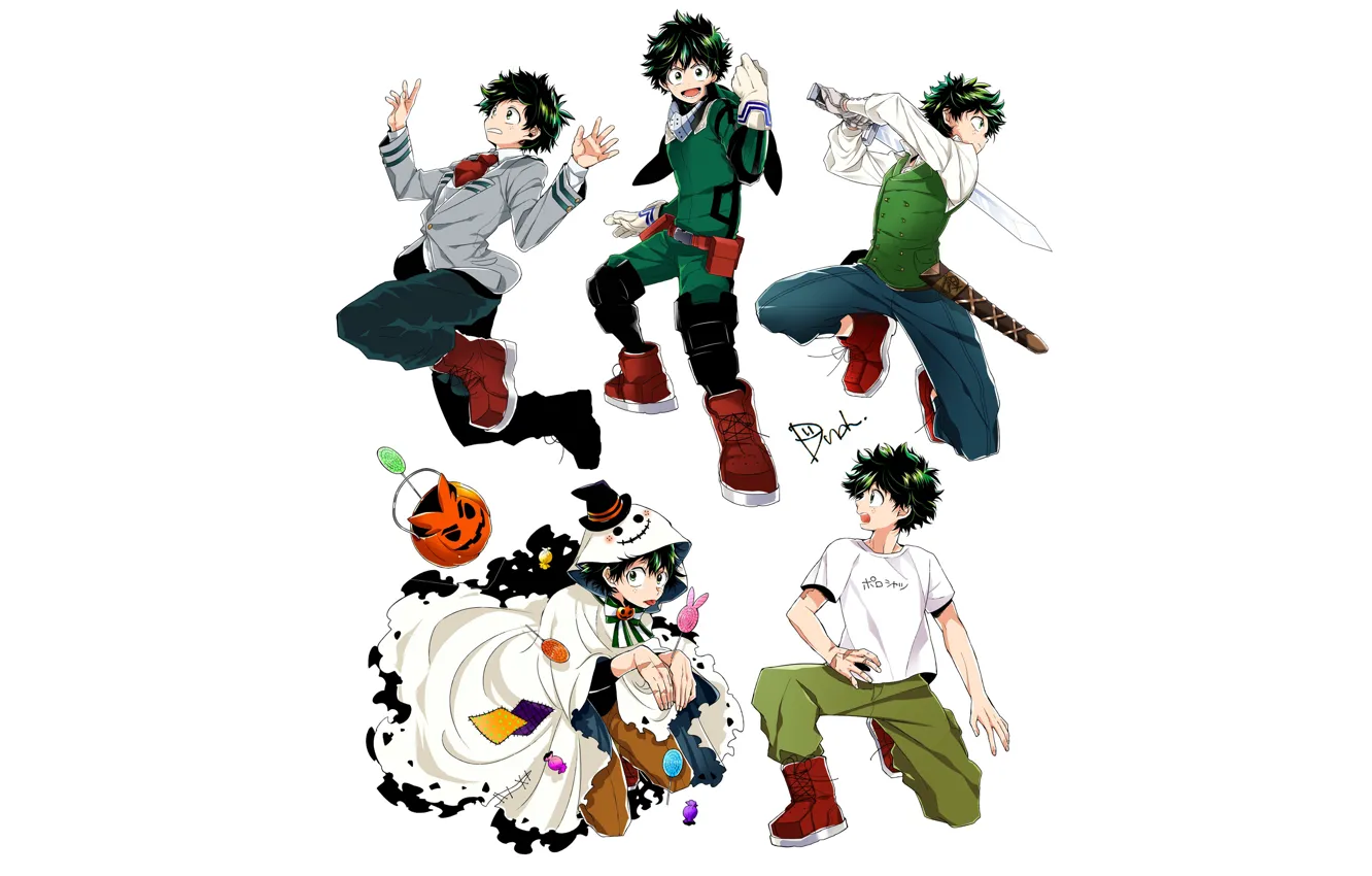 Photo wallpaper costume, white background, form, guy, poses, Boku no Hero Academy, Midori Isuku, My heroic academia