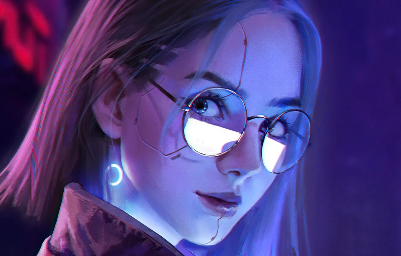 Photo wallpaper look, girl, close-up, future, portrait, technology, glasses, game