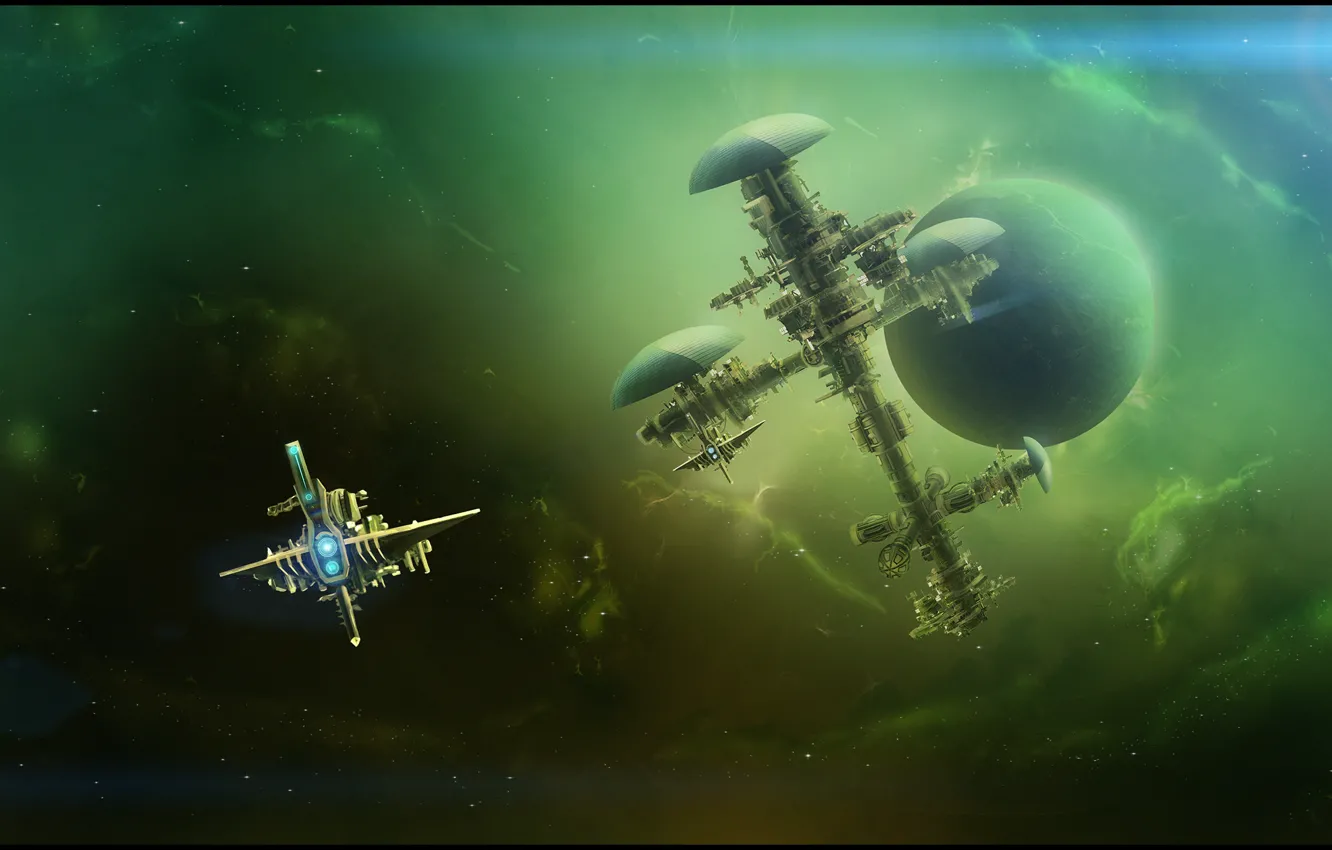 Photo wallpaper space, stars, planet, space station, deep space