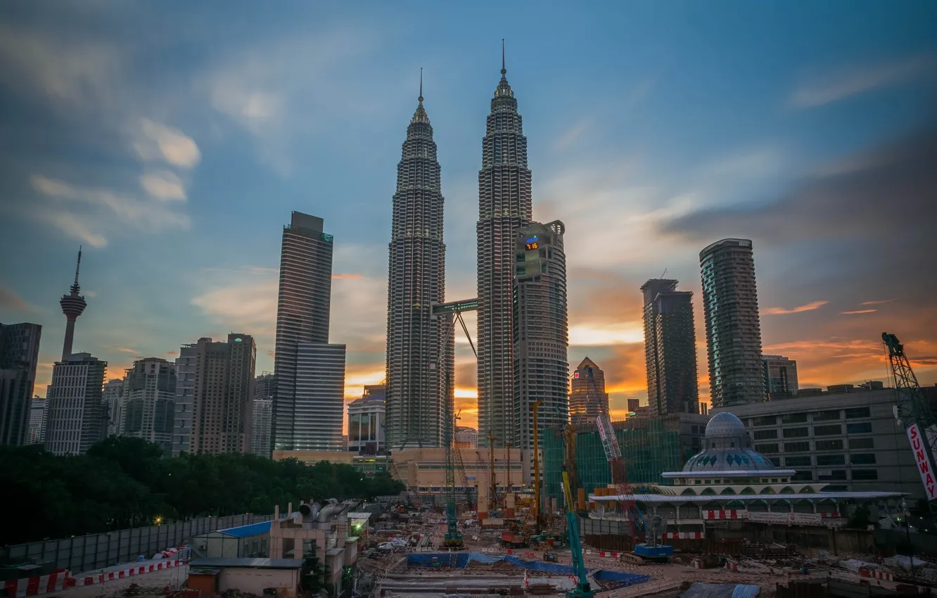 Photo wallpaper the city, construction, building, crane, Malaysia, Kuala Lumpur