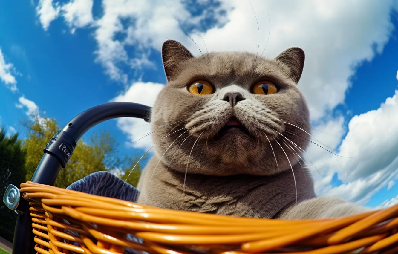 Photo wallpaper cat, the sky, cat, look, clouds, nature, pose, blue