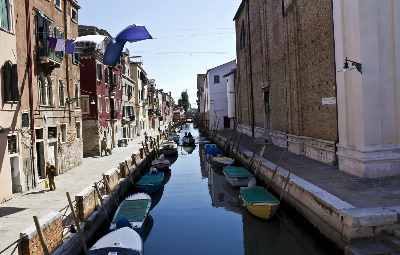 Photo wallpaper Home, Street, Channel, Boats, Italy, Venice, Building, Italy