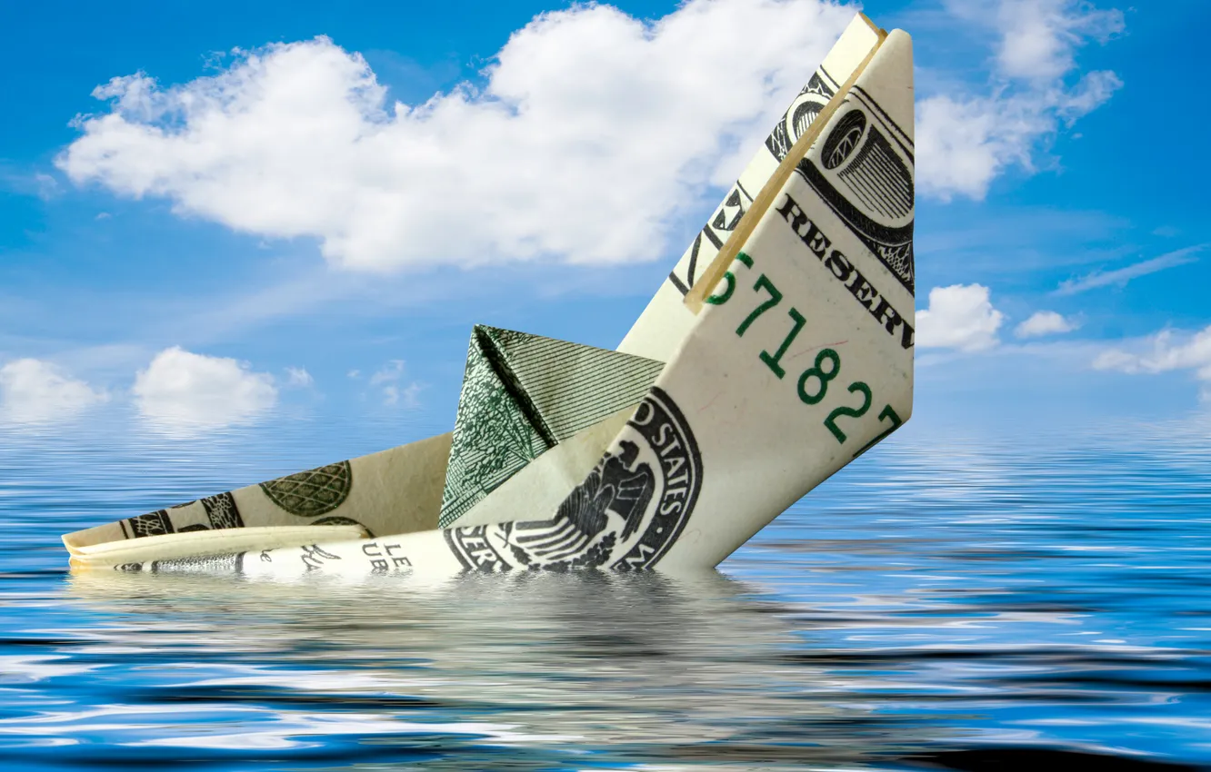 Photo wallpaper sea, the sky, water, clouds, dollar, space, boat, buck
