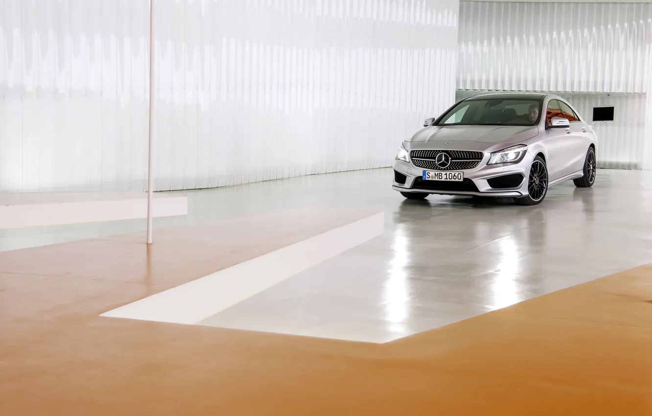 Photo wallpaper machine, auto, grey, lights, Mercedes Benz, the room, the front, CLA_Class