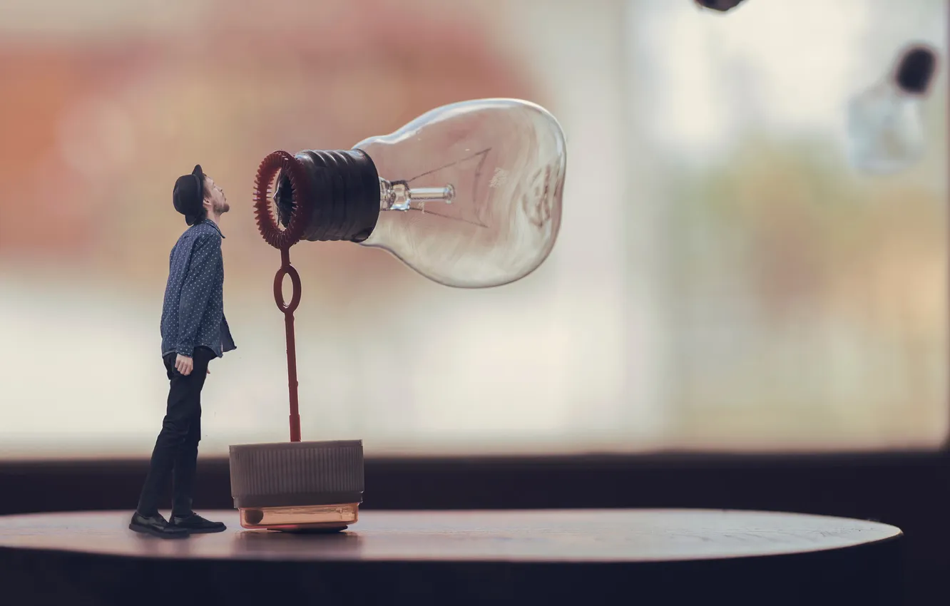 Photo wallpaper guy, light bulb, bubble