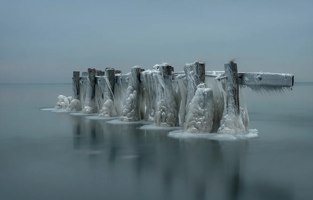 Photo wallpaper winter, sea, support