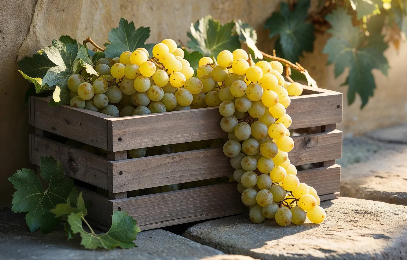 Photo wallpaper summer, leaves, light, green, berries, stones, garden, harvest