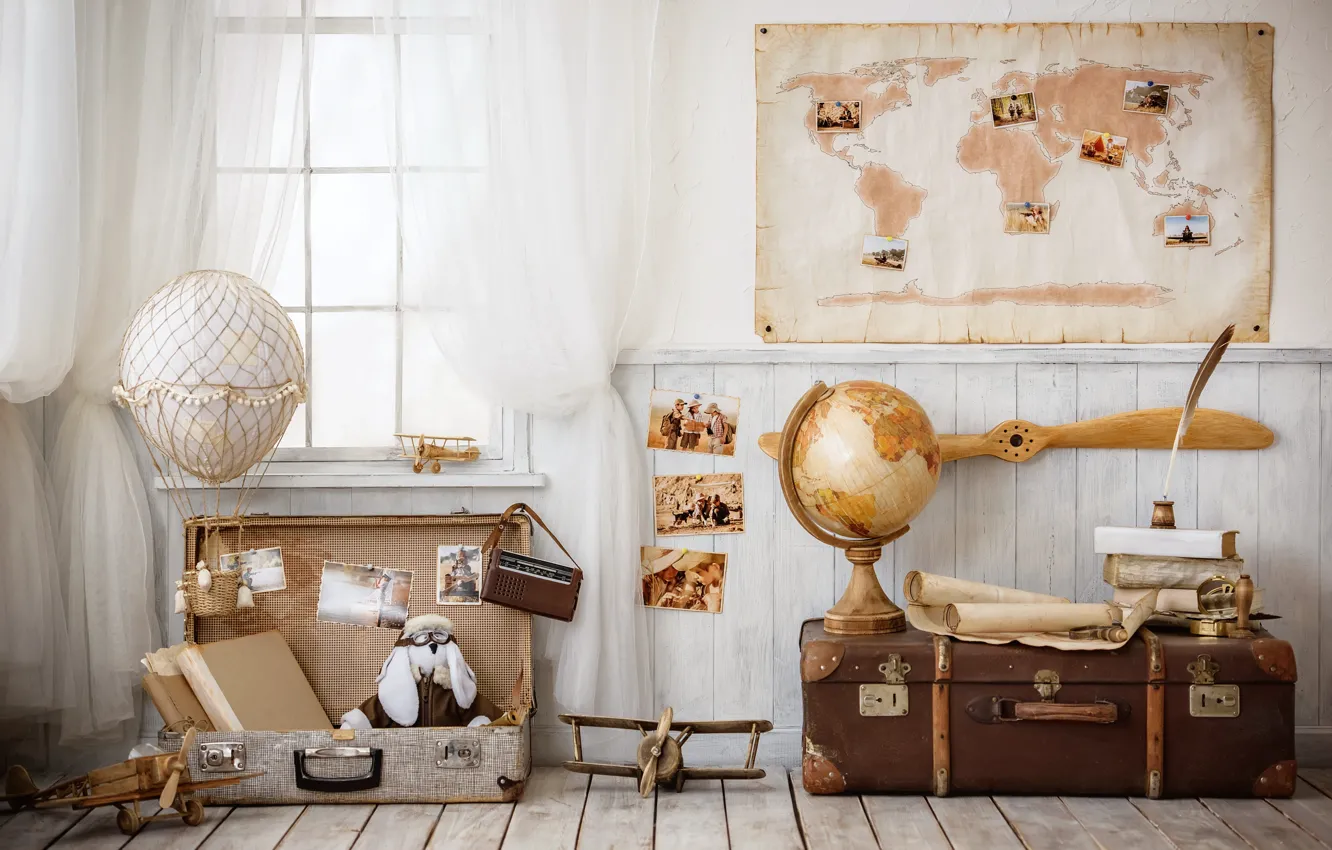Photo wallpaper Design, Toys, Suitcase, Interior, Geography