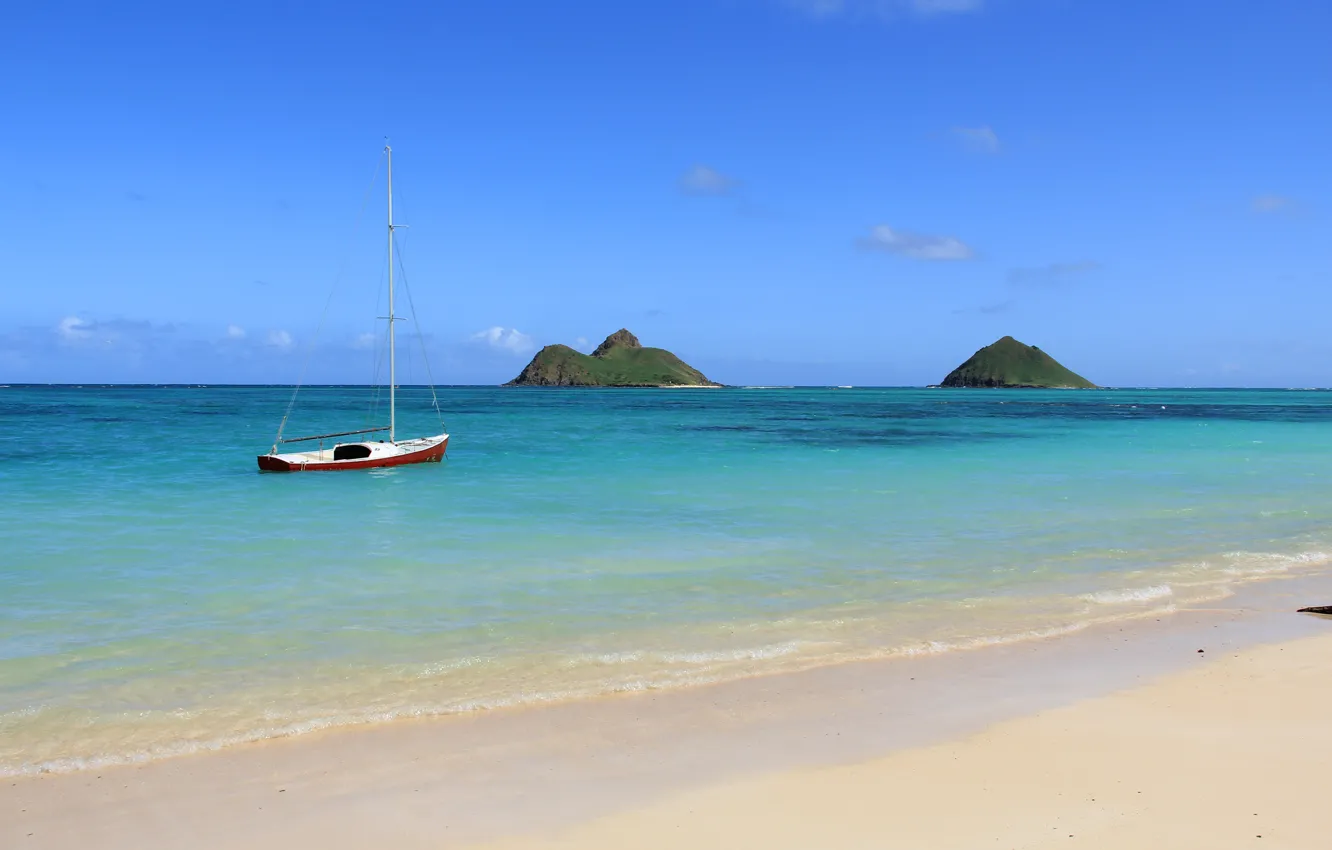 Photo wallpaper sand, sea, the sky, the ocean, boat, island