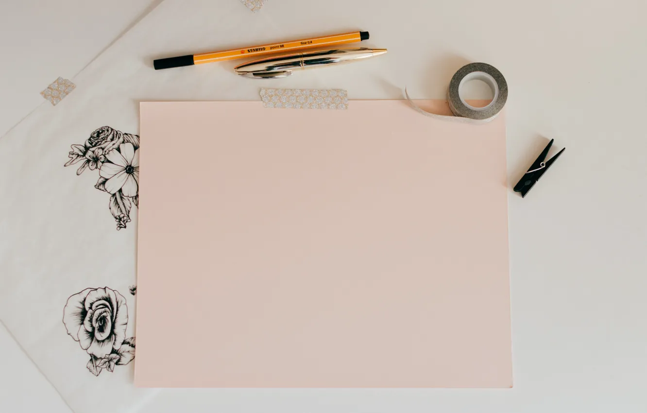 Photo wallpaper flowers, paper, figure, pencils, handle, flowers, paper, pencil