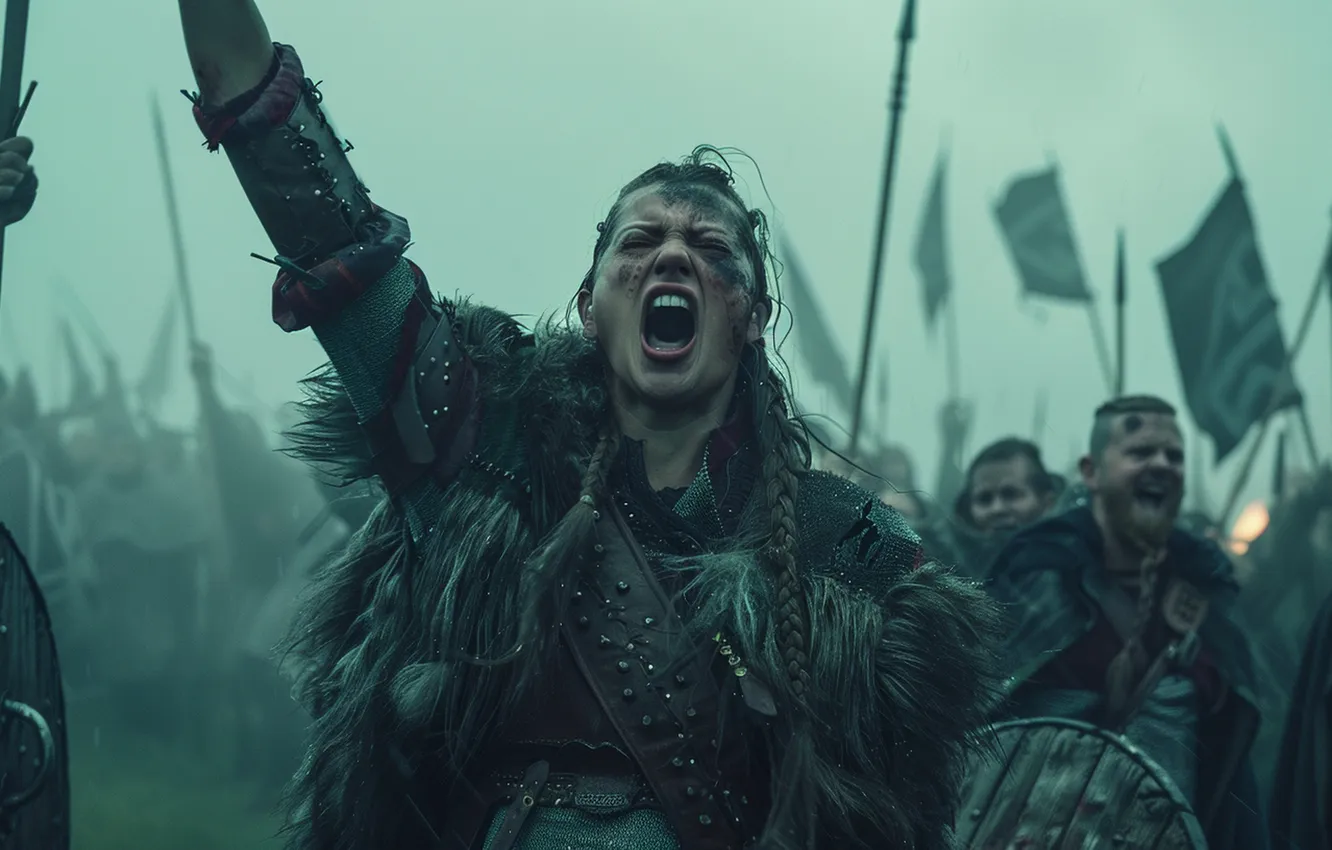 Photo wallpaper girl, male, spear, warrior, digital art, The Vikings, AI art, The Art of Artificial Intelligence