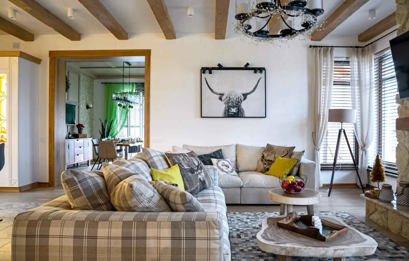 Photo wallpaper design, style, room, Villa, living room, cozy, dining room