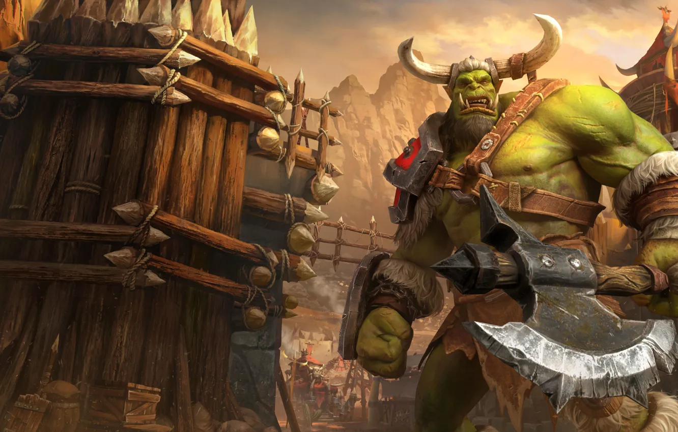 Photo wallpaper axe, Orc, Warcraft III, Warcraft III: Reforged