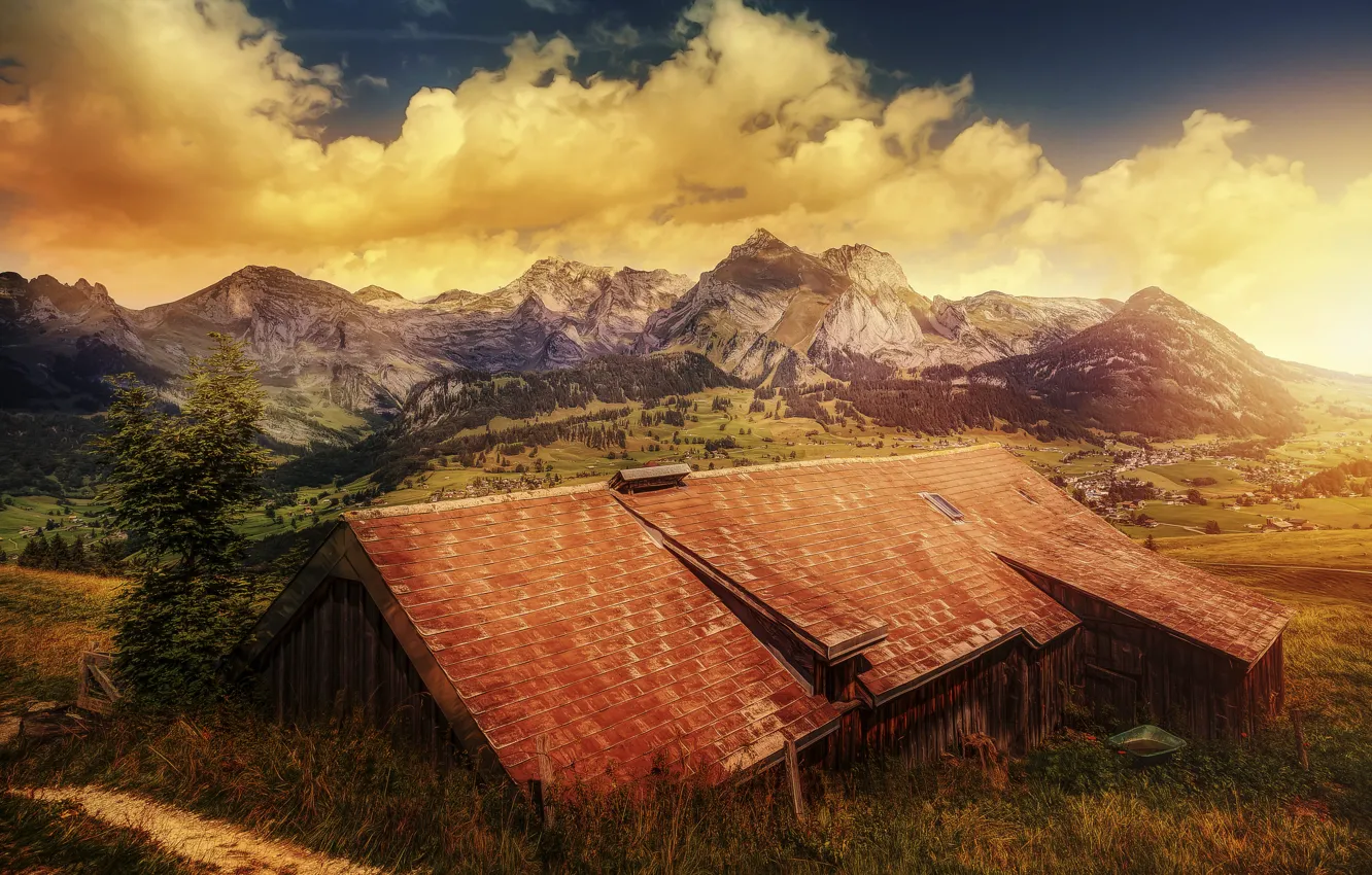 Photo wallpaper mountains, home, treatment, Wild House