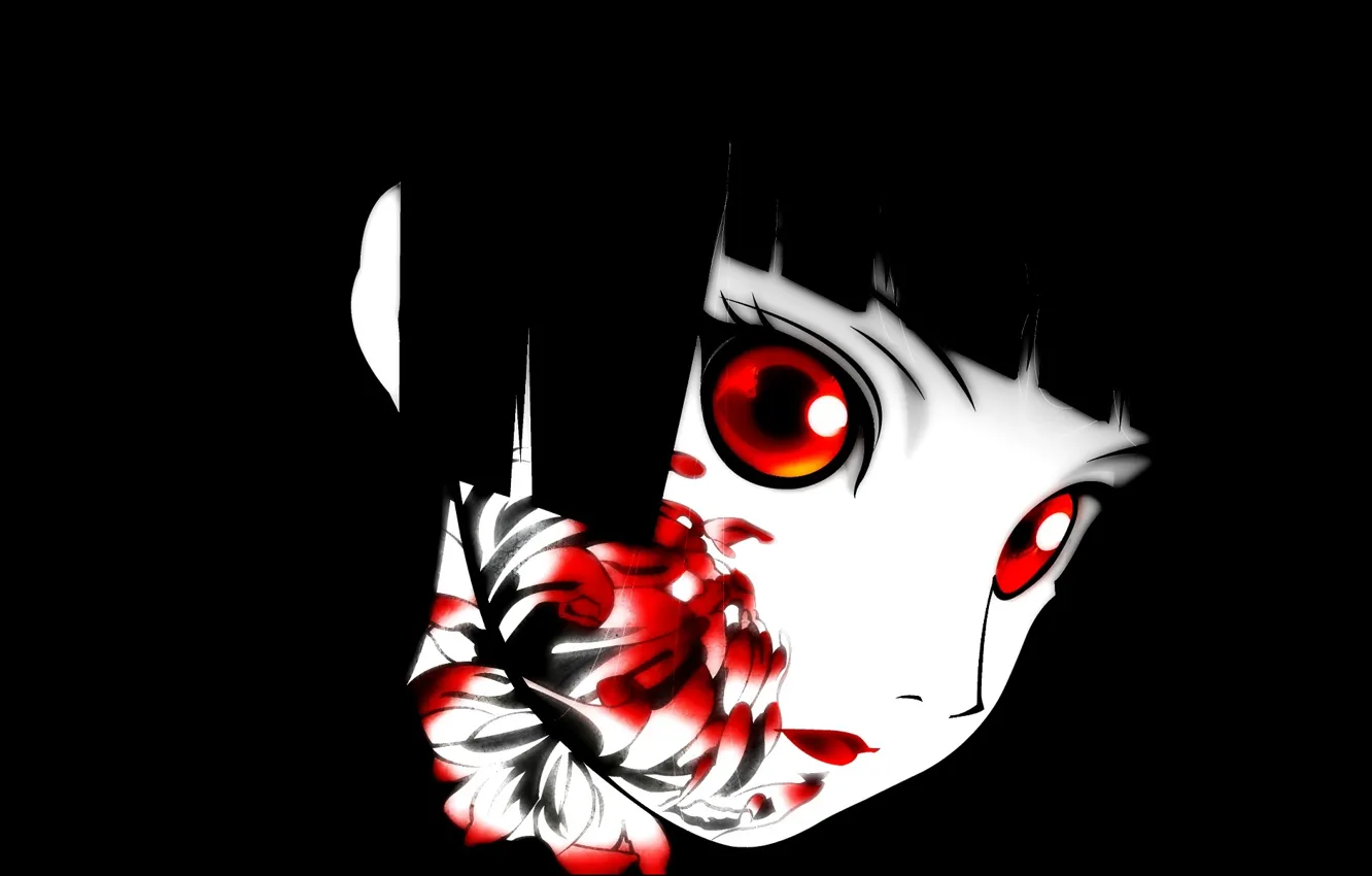 Photo wallpaper void, darkness, red eyes, black hair, art, bloody, chrysanthemum, Enma Ai