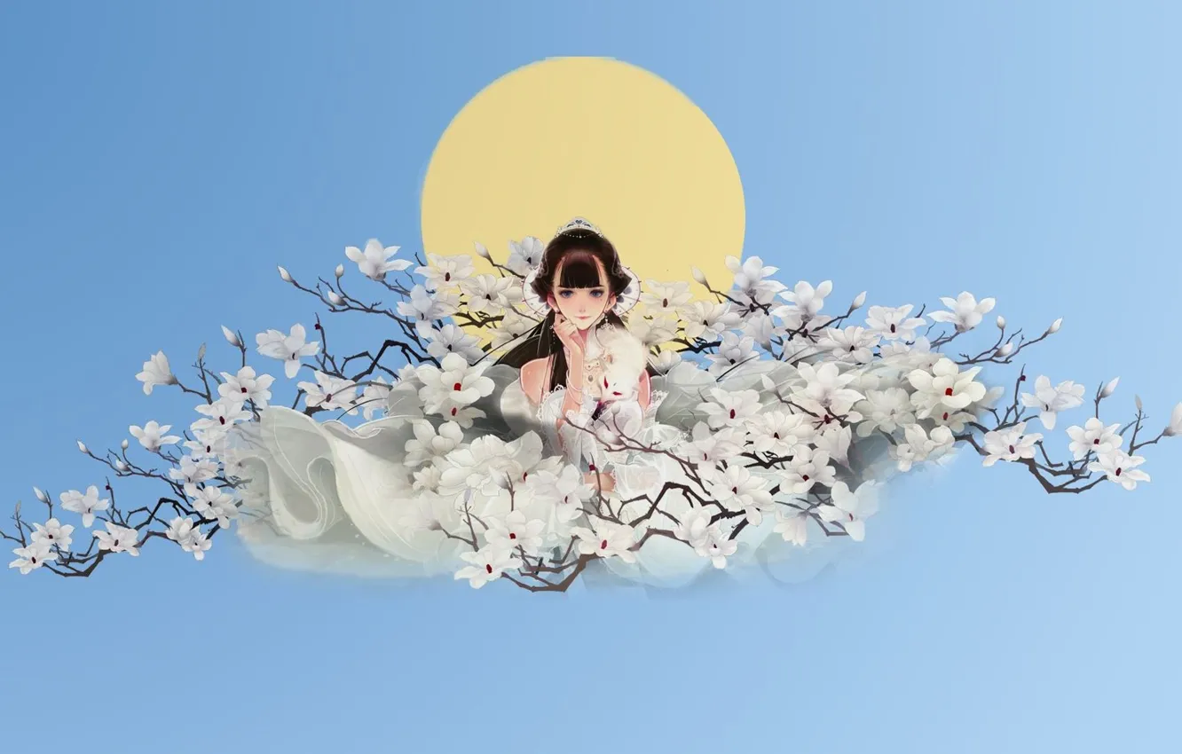 Photo wallpaper girl, flowers, spring, anime, art