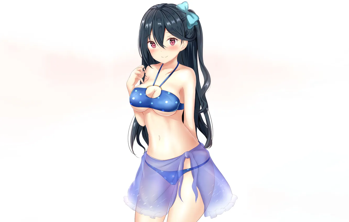 Photo wallpaper girl, sexy, cleavage, long hair, boobs, anime, beautiful, red eyes