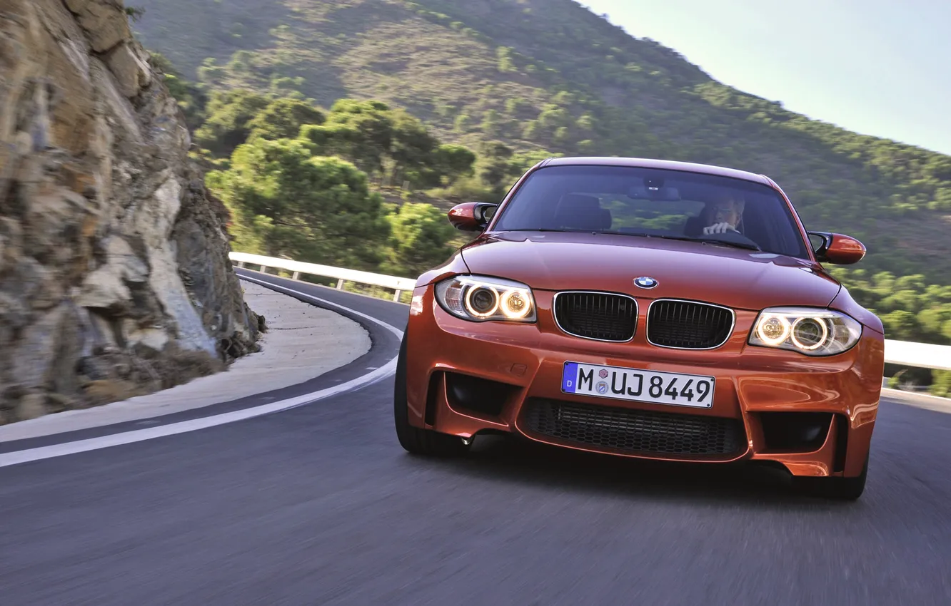 Photo wallpaper road, auto, orange, lights, BMW, BMW, day, The hood