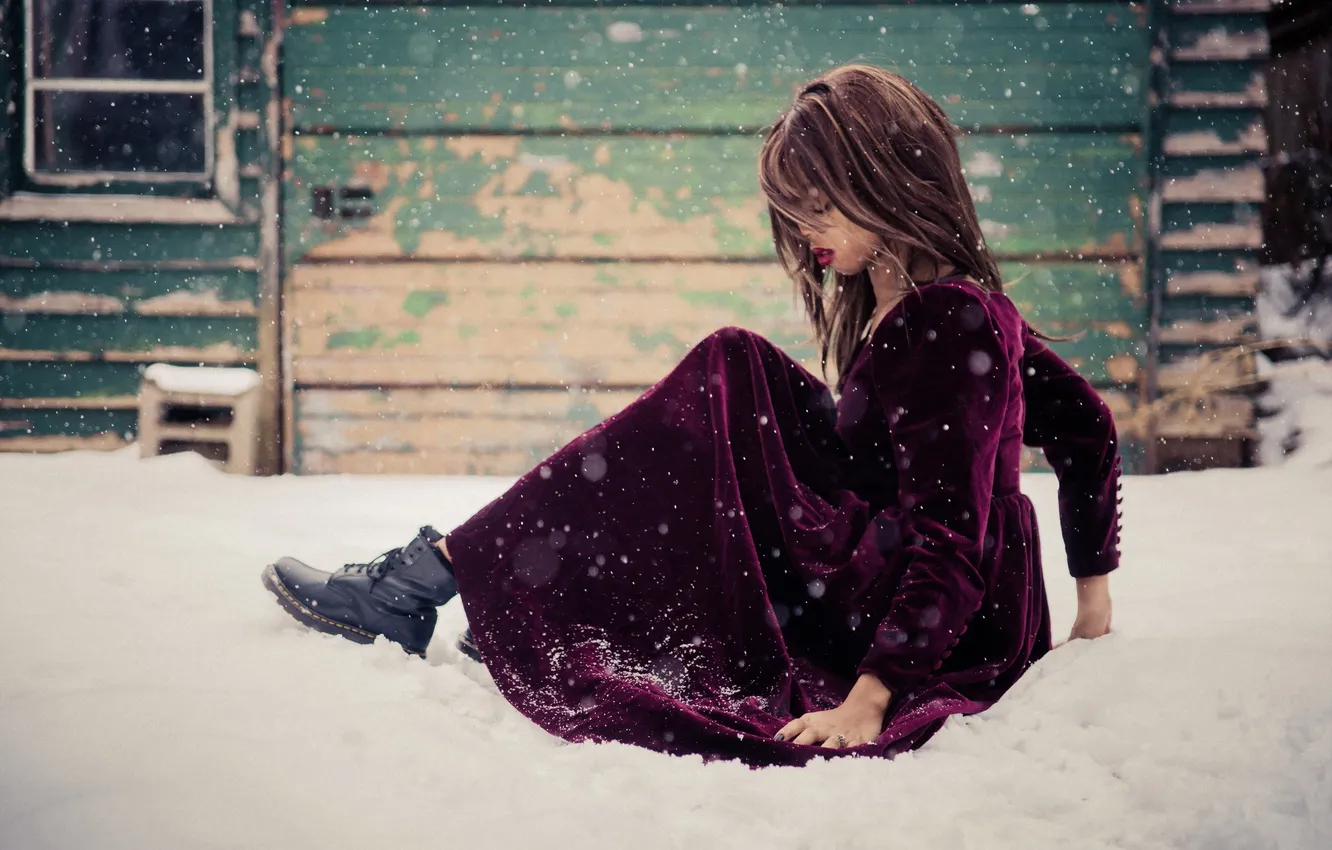 Photo wallpaper girl, snow, pose