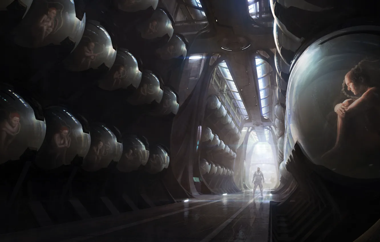 Photo wallpaper light, people, capsule, a number