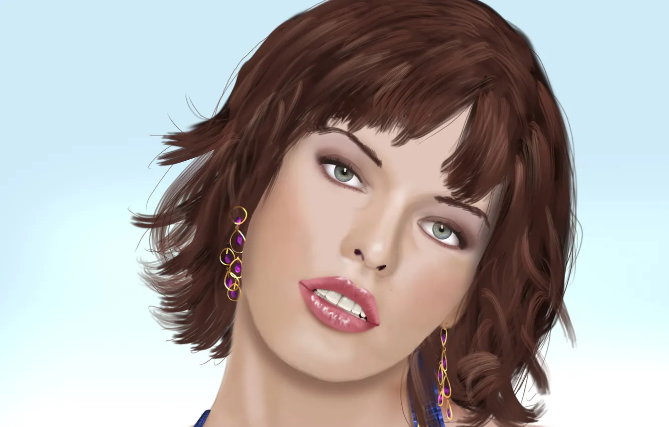 Photo wallpaper girl, vector, earrings, actress, brunette, Milla Jovovich, Milla Jovovich, composer
