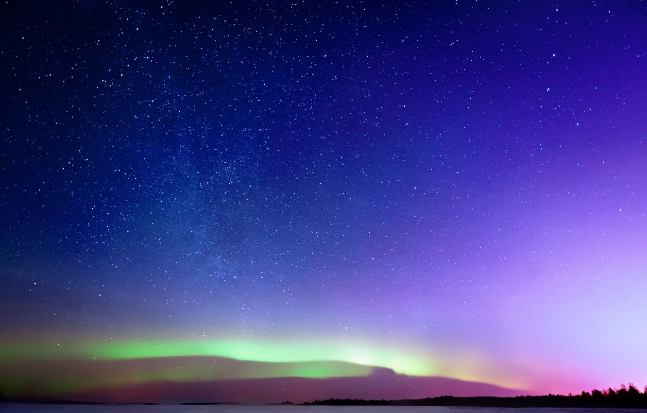 Photo wallpaper the sky, stars, Northern lights, horizon