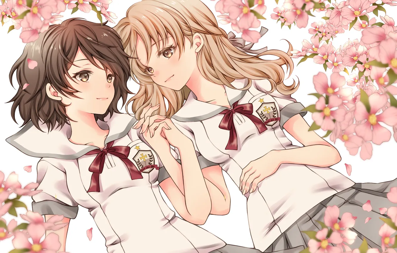 Photo wallpaper flowers, girls, anime, pink