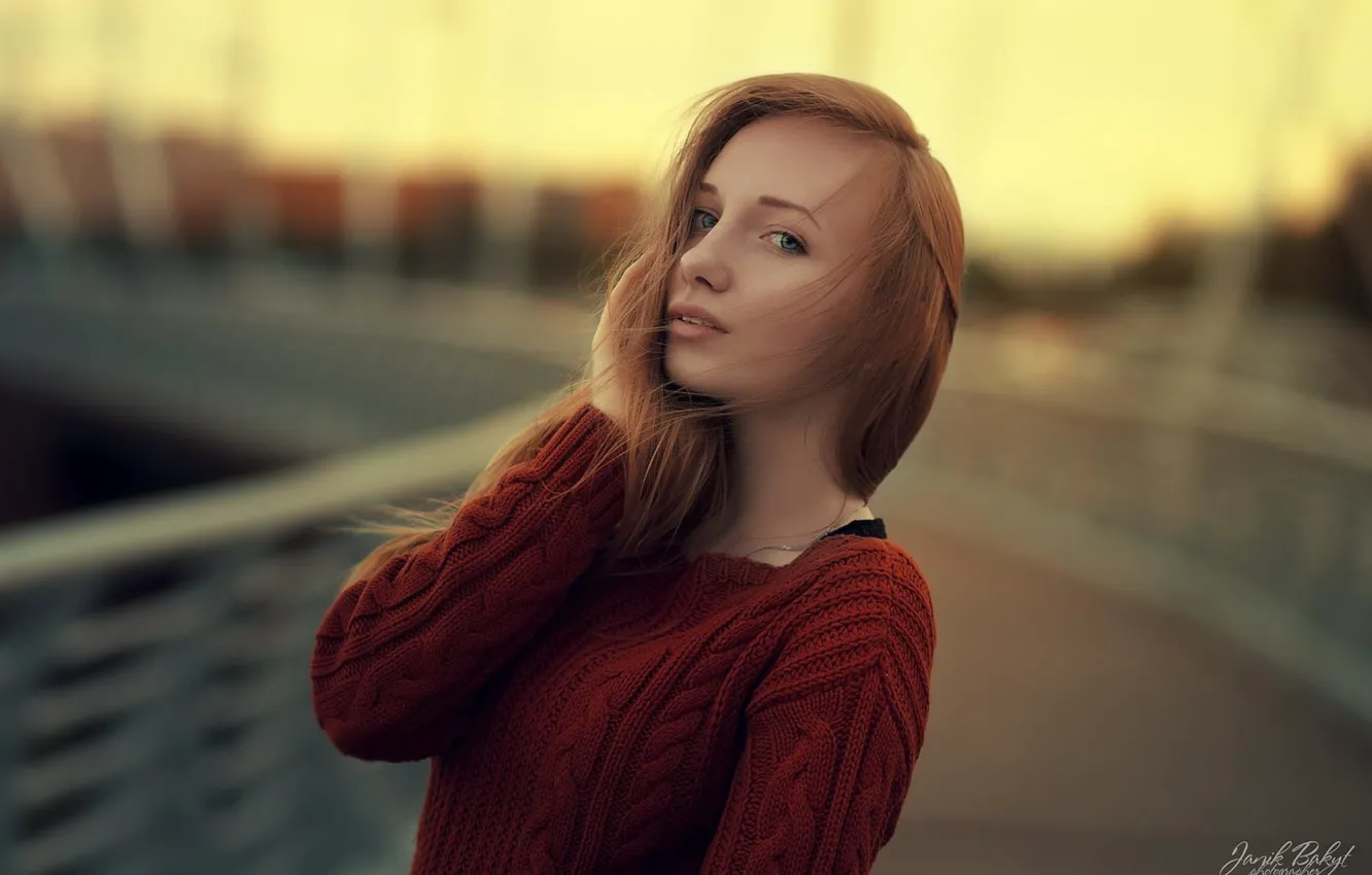 Photo wallpaper girl, beautiful, cute, sweater