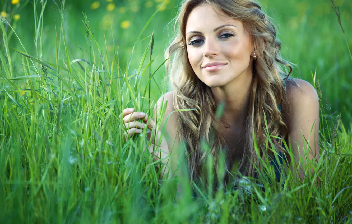 Photo wallpaper summer, grass, Girl