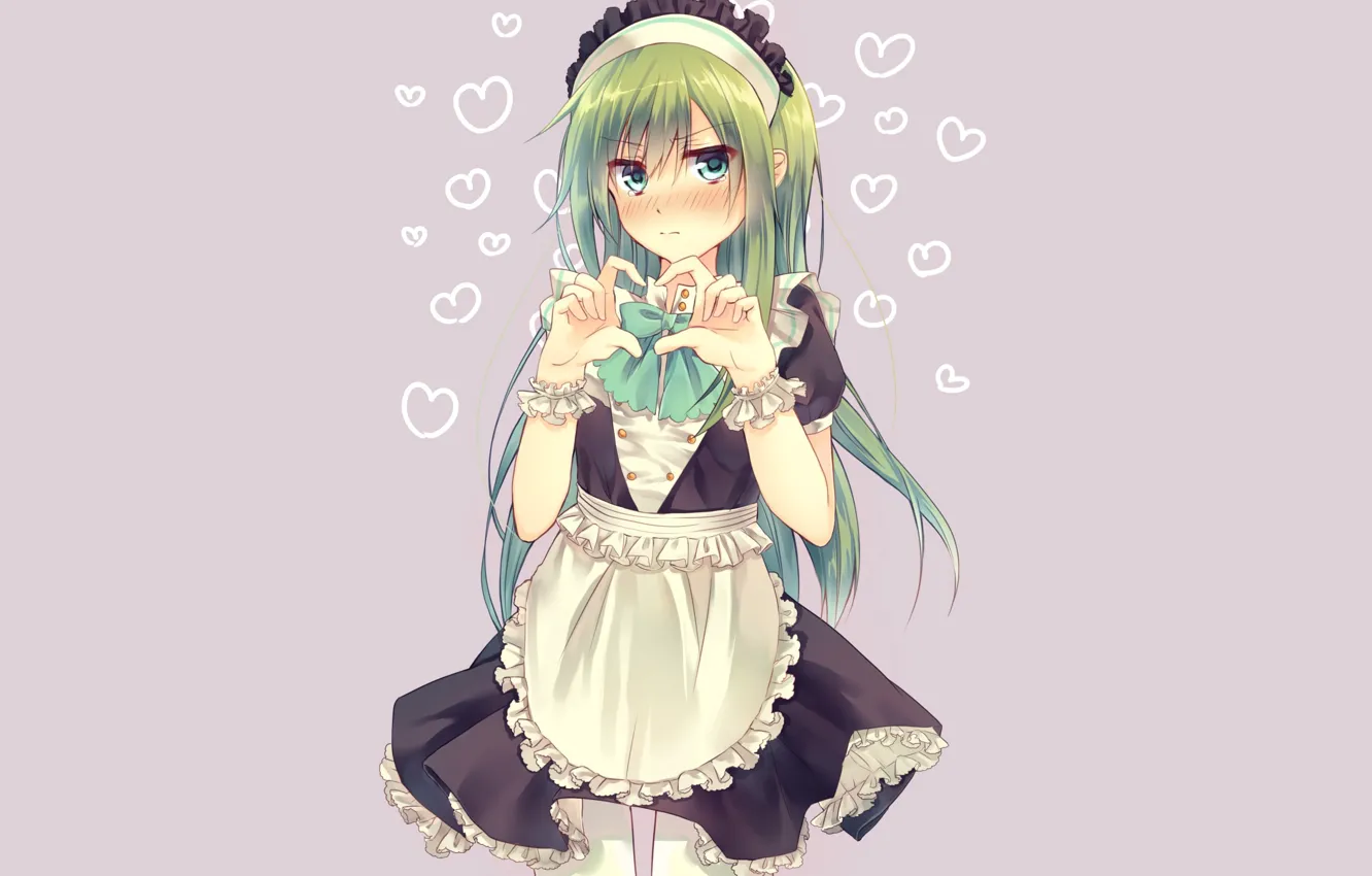 Photo wallpaper girl, hearts, green background, Kagerou Project