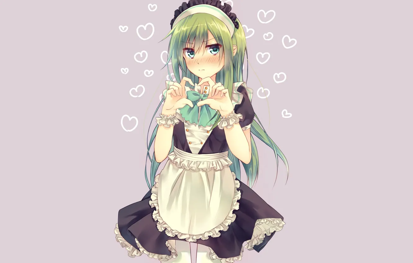 Photo wallpaper girl, hearts, green background, kagerou project