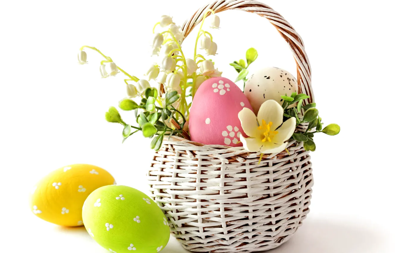 Photo wallpaper flower, eggs, spring, Easter, basket