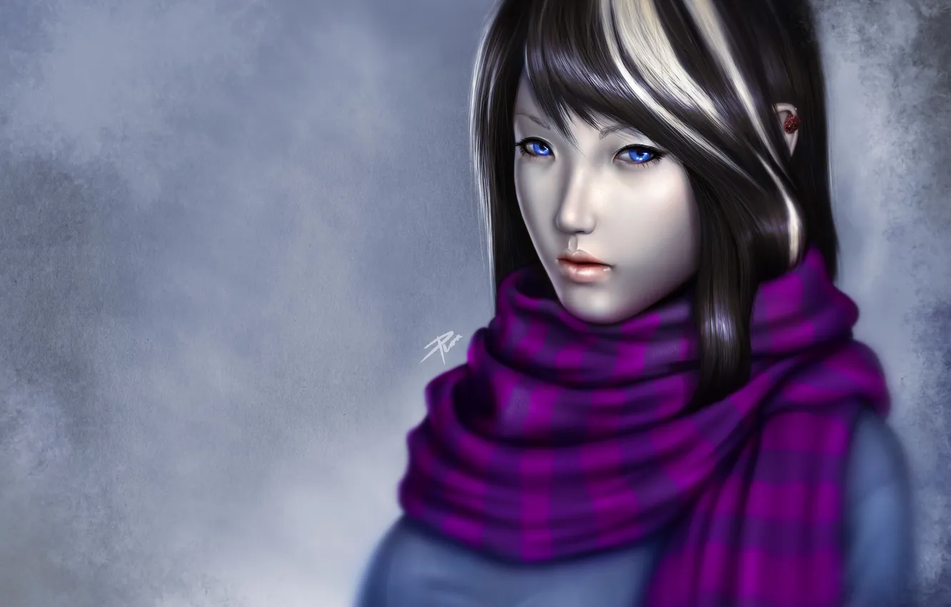 Wallpaper girl, background, scarf, art, Emanuel Mendez for mobile and ...