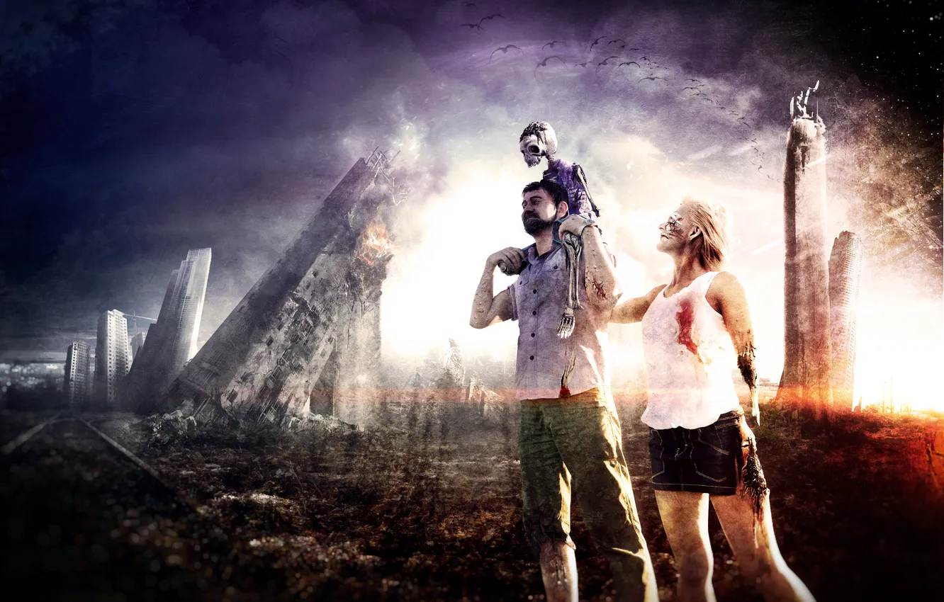 Photo wallpaper the city, bird, family, ruins, postapokalipsis, pustosh