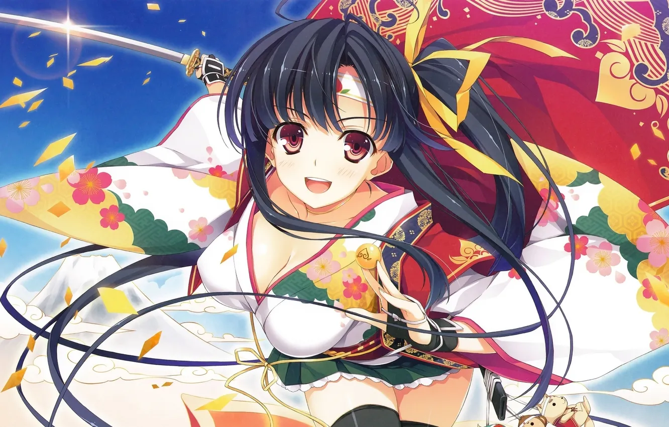 Photo wallpaper chest, girl, sword, kimono, yuuki hagure