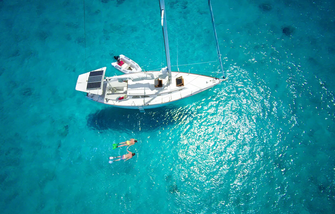 Photo wallpaper the ocean, yacht, The Maldives, the view from the top, swimming