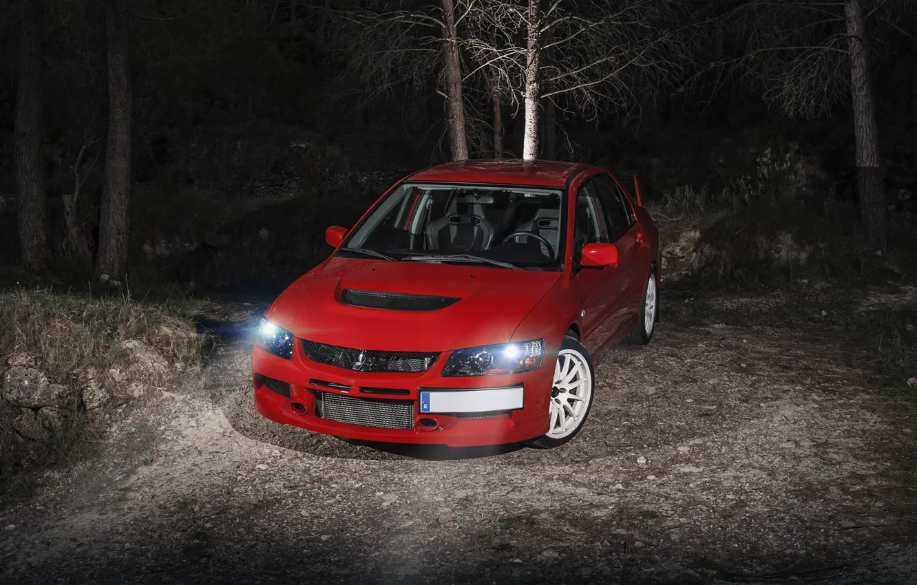 Photo wallpaper night, red, before, Mitsubishi, red, Evo, Mitsubishi, evolution