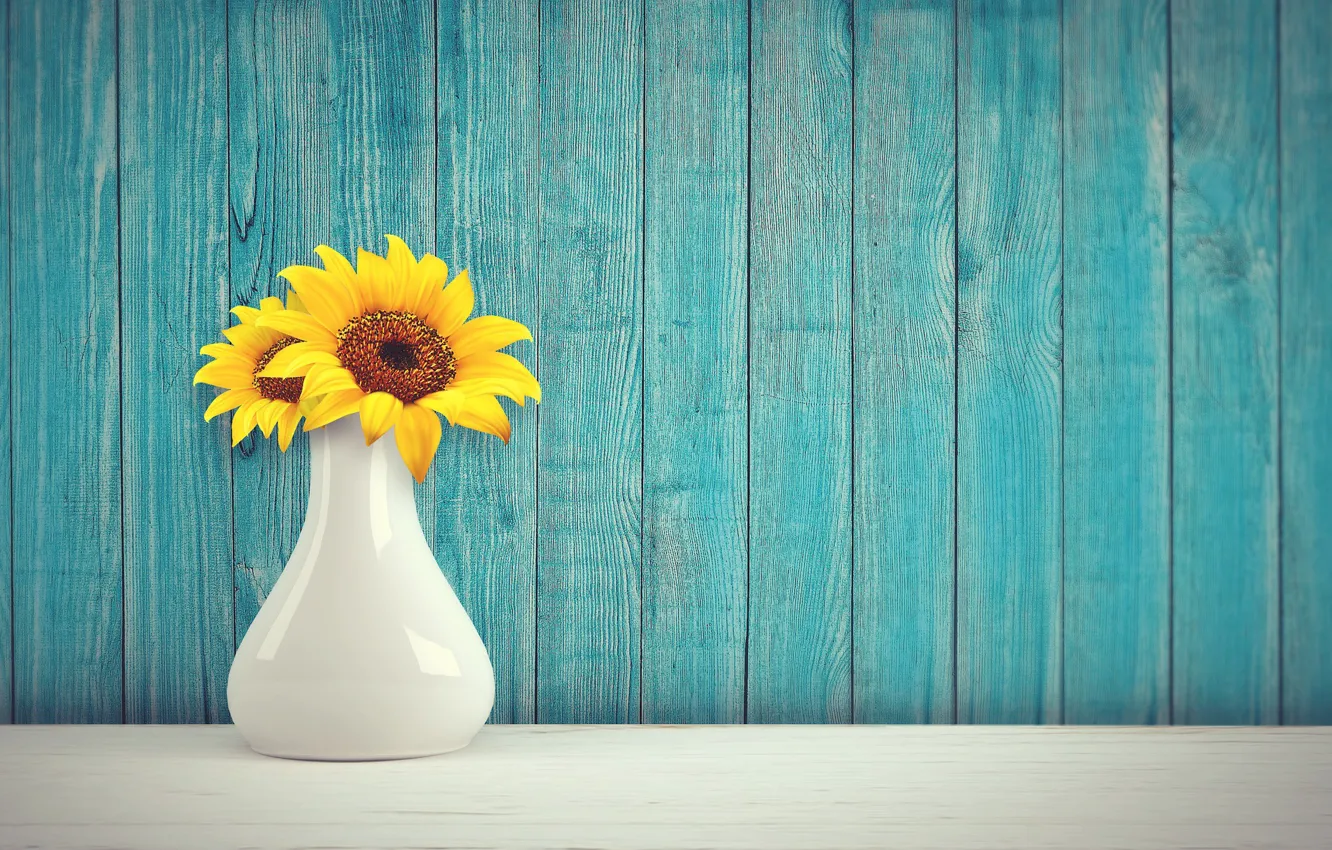 Photo wallpaper Flowers, Vase, Background, Sunflower