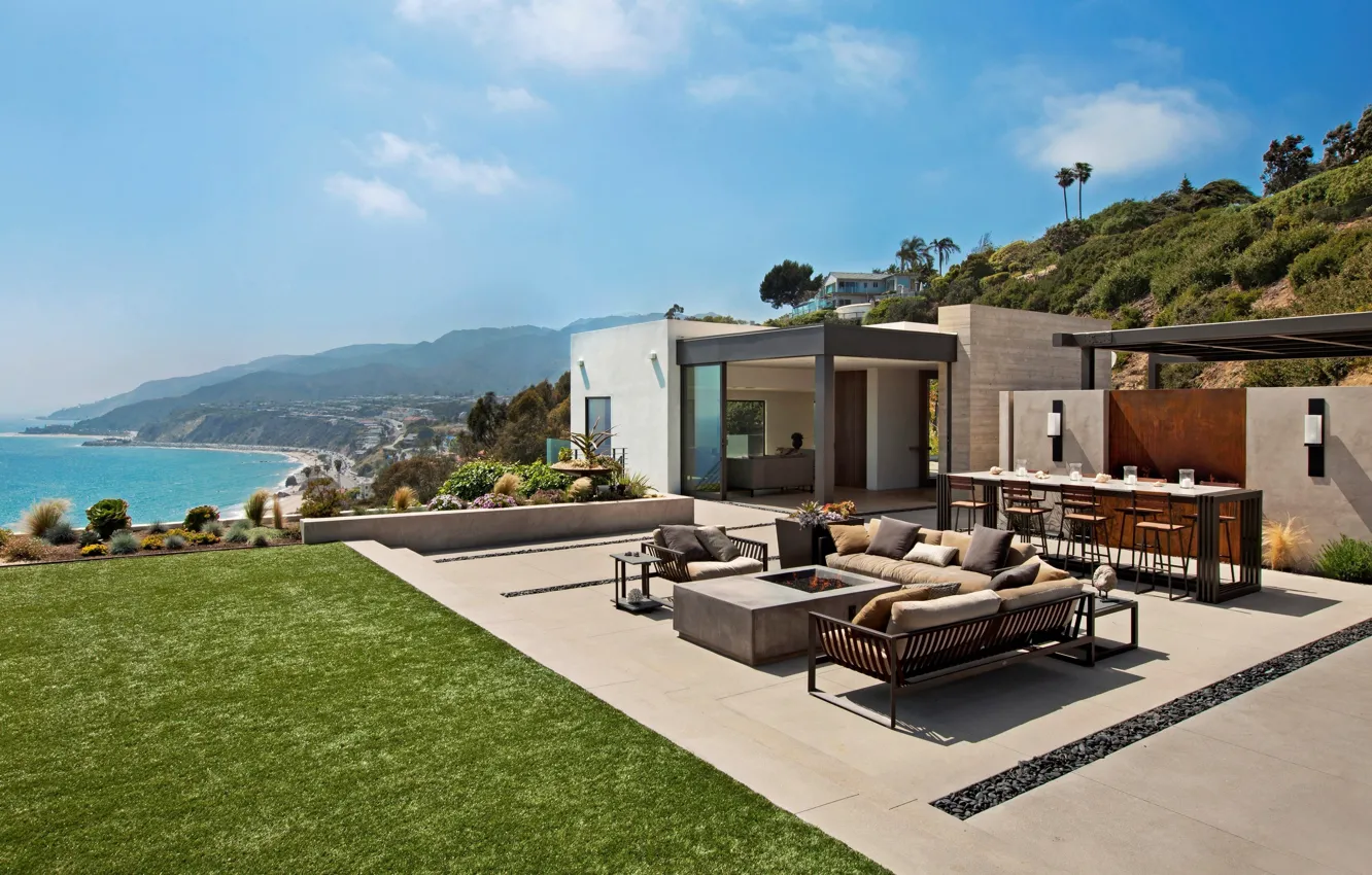 Photo wallpaper coast, Villa, hearth, California, terrace, Pacific Palisades, by Shubin + Donaldson Architects, Revello Residence