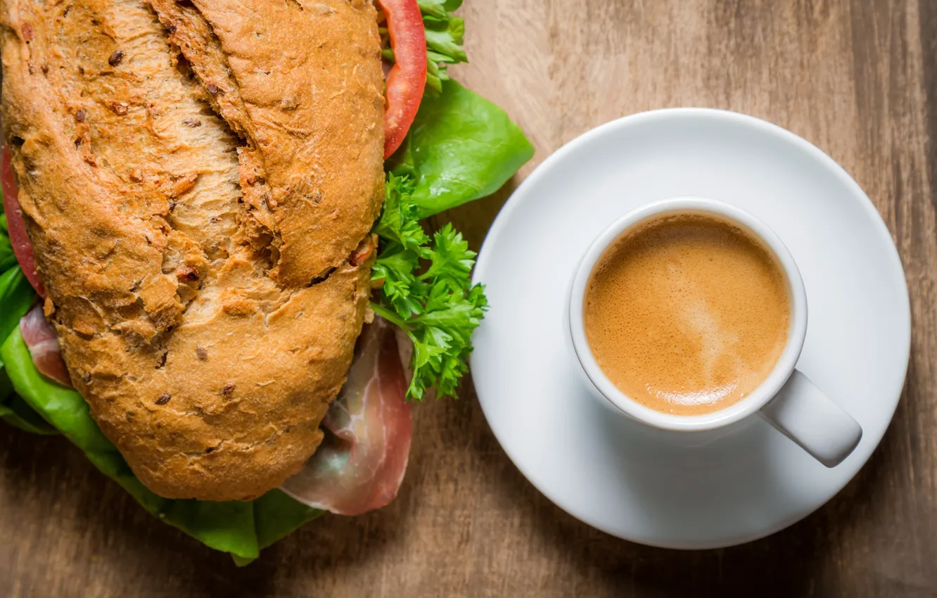 Photo wallpaper coffee, Breakfast, sandwich