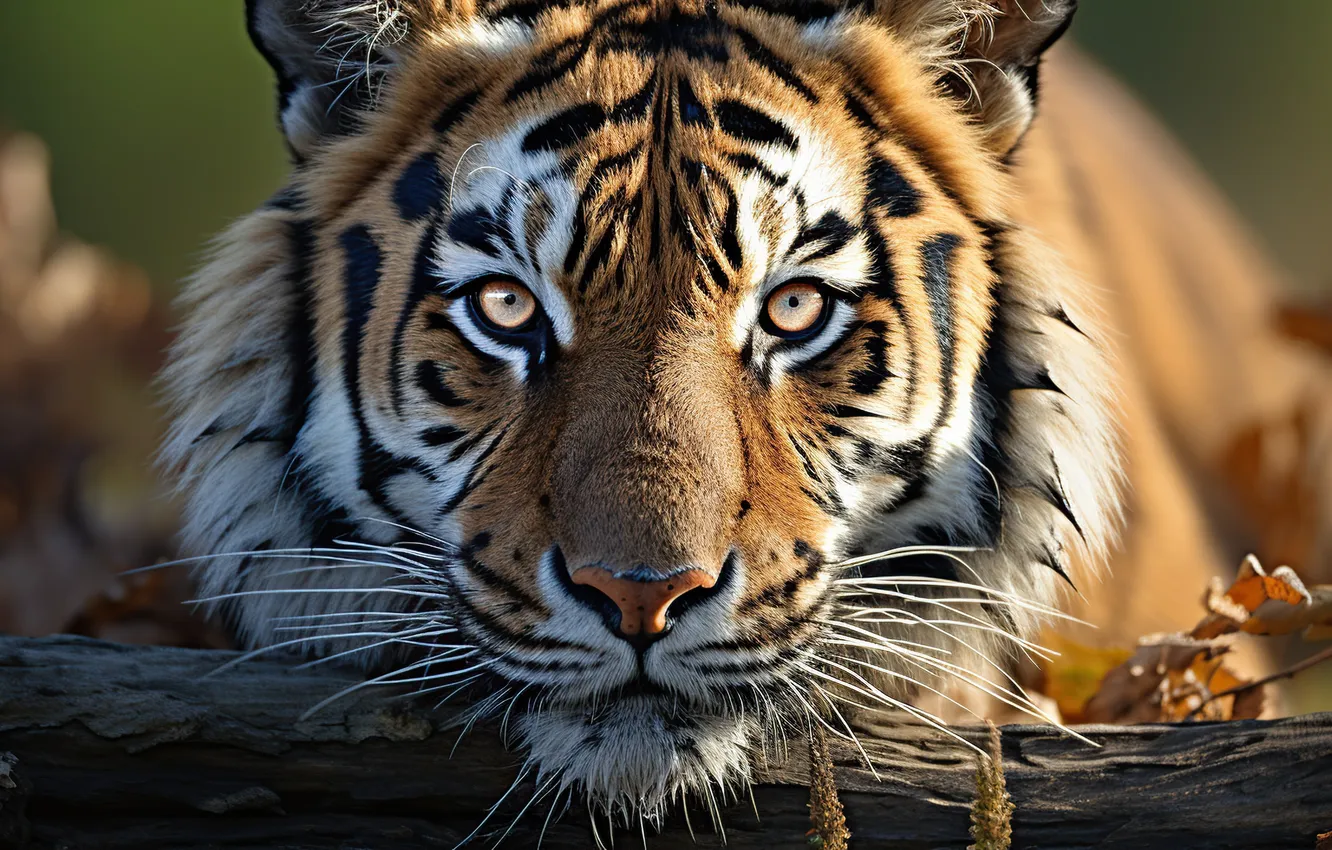 Photo wallpaper Look, Tiger, Face, Predator, Digital art, Big cat, Siberian tiger, AI art