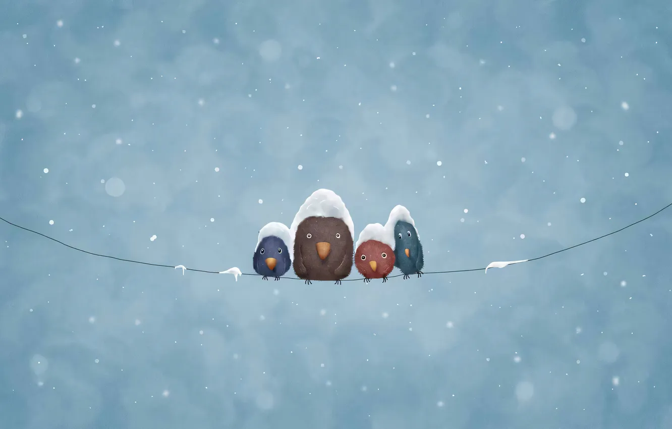 Photo wallpaper snow, branches, bird, vladstudio