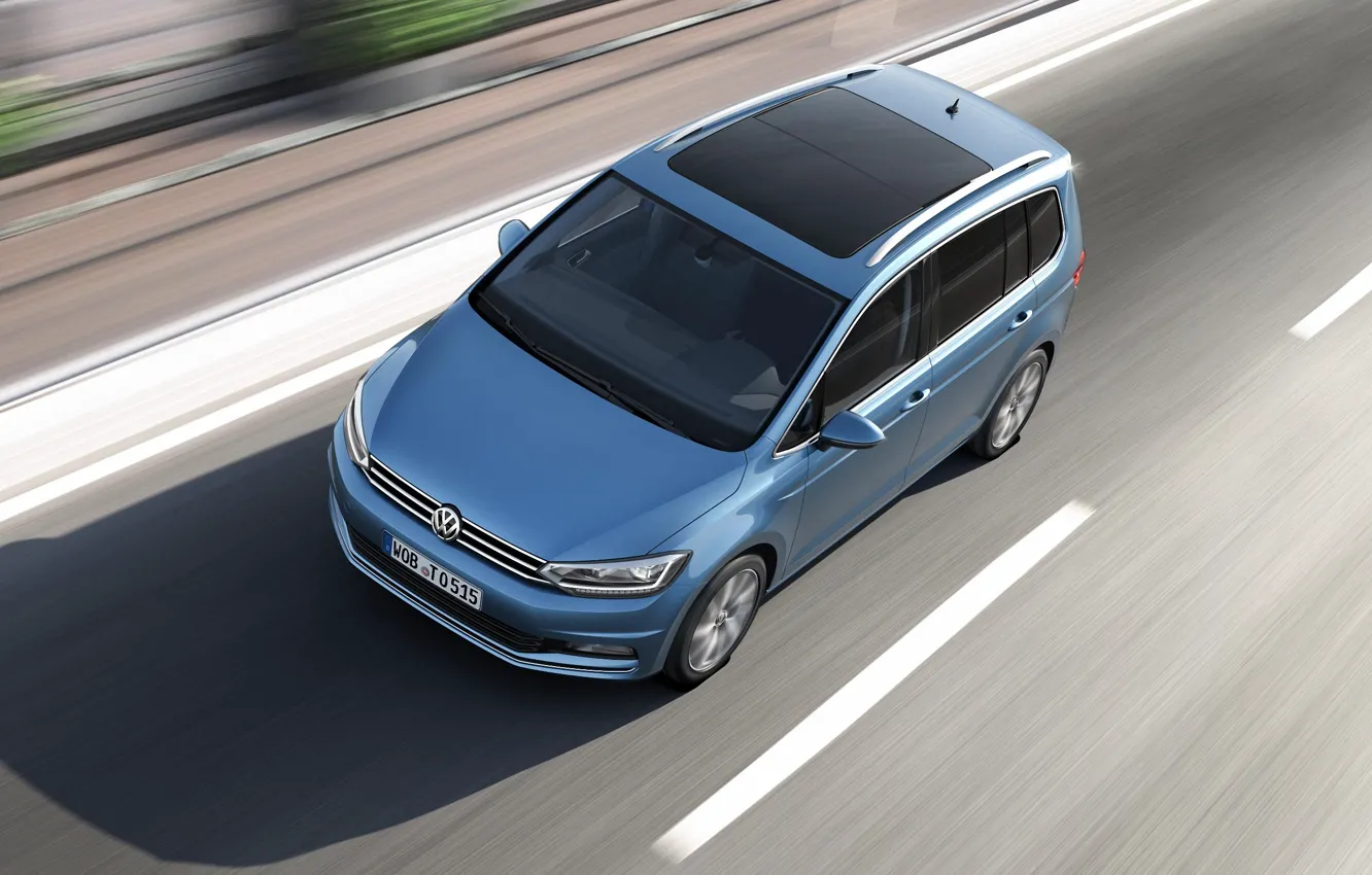 Photo wallpaper blue, Volkswagen, highway, Shadow, Volkswagen, van, MPV, unveiled