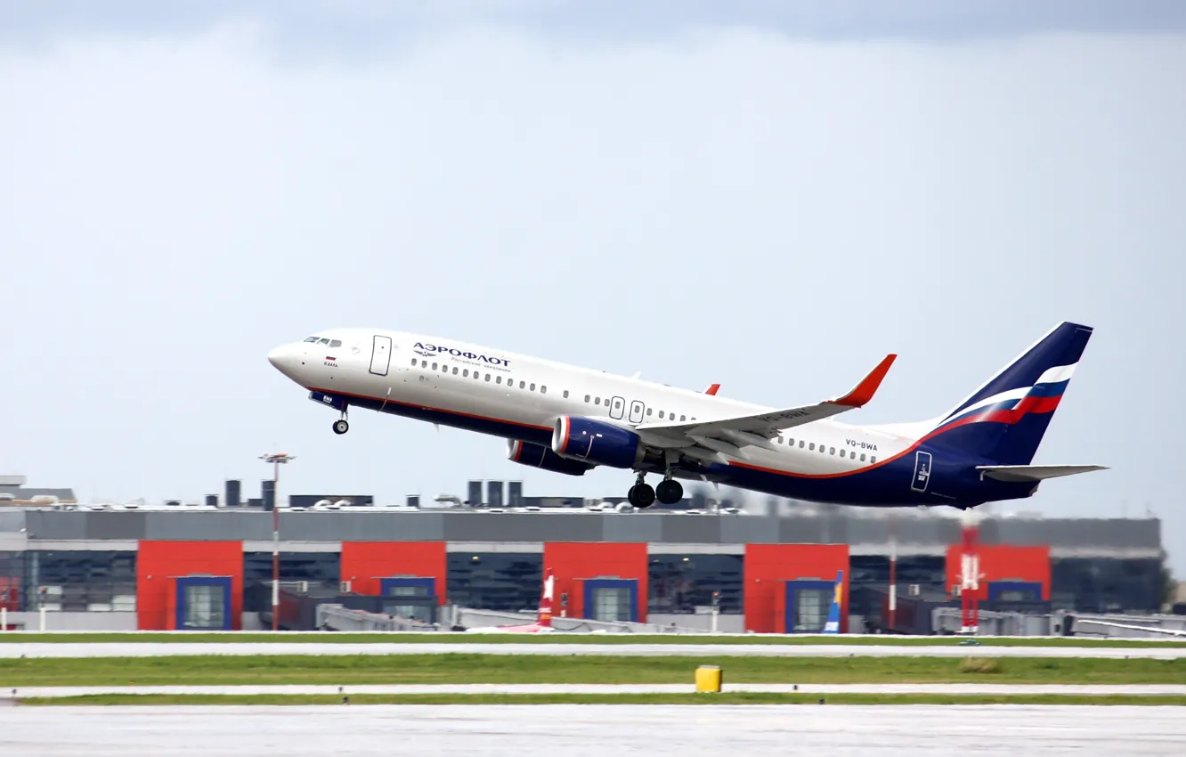 Photo wallpaper wings, turbine, airport, Boeing, the plane, Boeing, the rise, Aeroflot