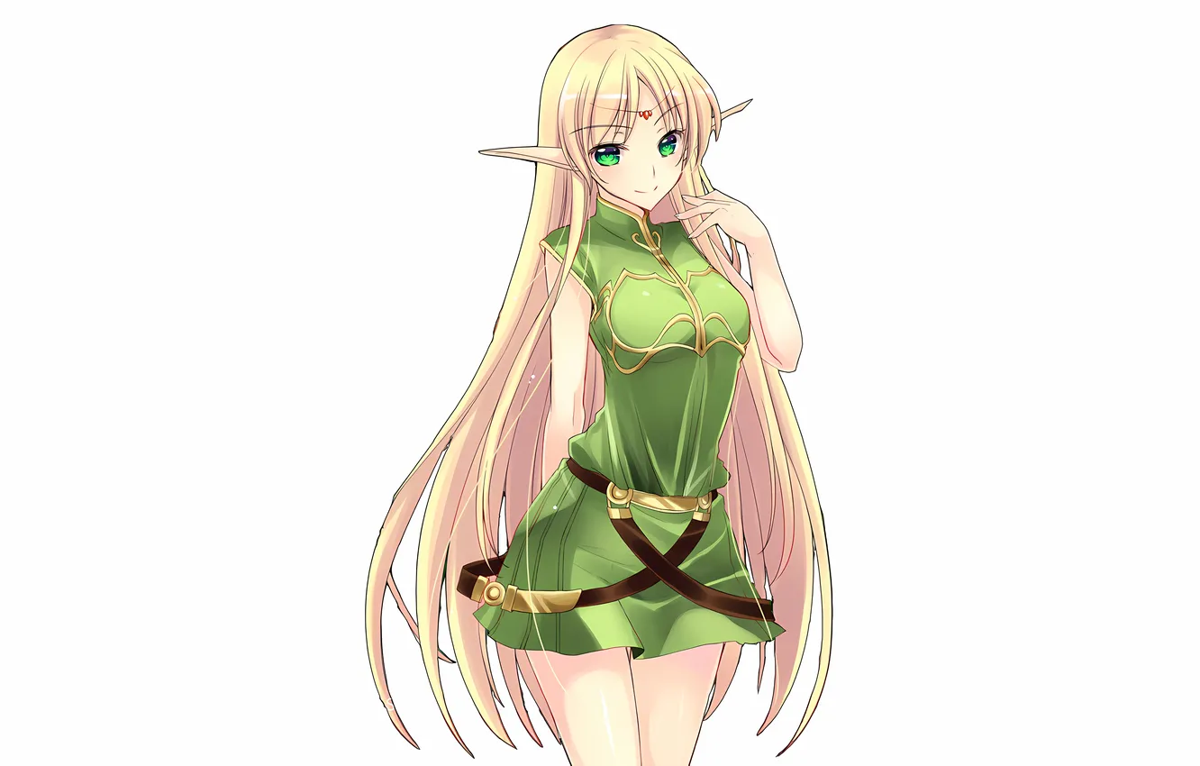 Photo wallpaper girl, green eyes, long hair, dress, anime, beautiful, pretty, elf