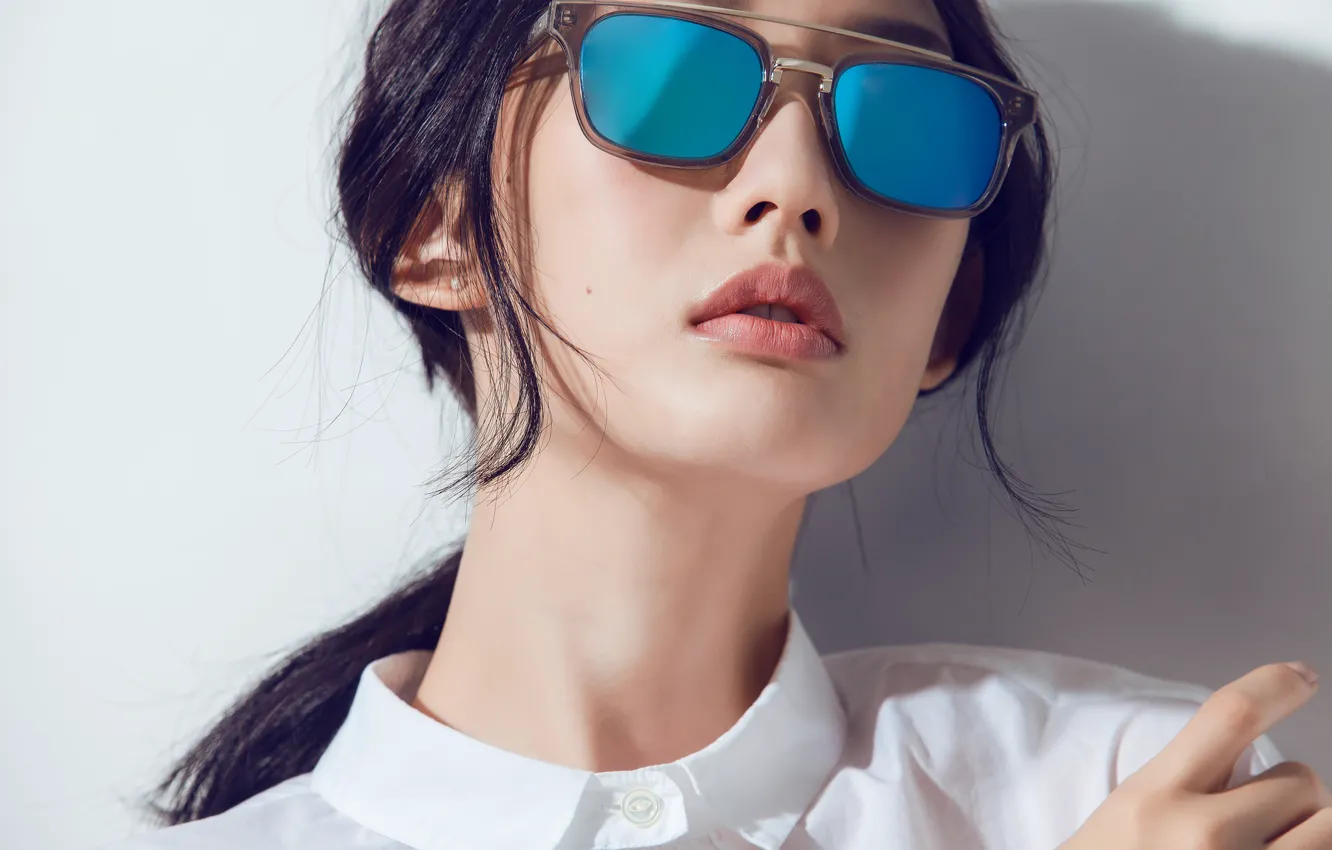 Photo wallpaper style, model, glasses, Asian